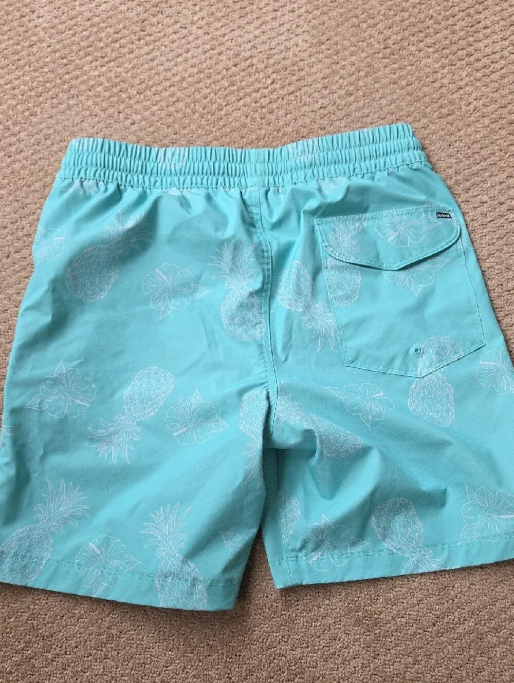 Hurley Aqua Pineapple & Hibiscus Swim Shorts with Blue Drawstring-sm